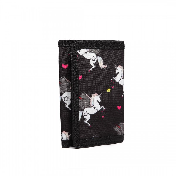 LB6897 - Miss Lulu Child's Unicorn Tri-fold Wallet - Black